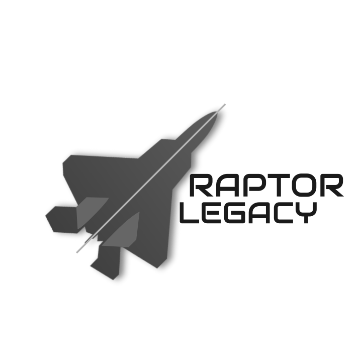 Raptor Legacy logo with miniature grey Raptor airplane